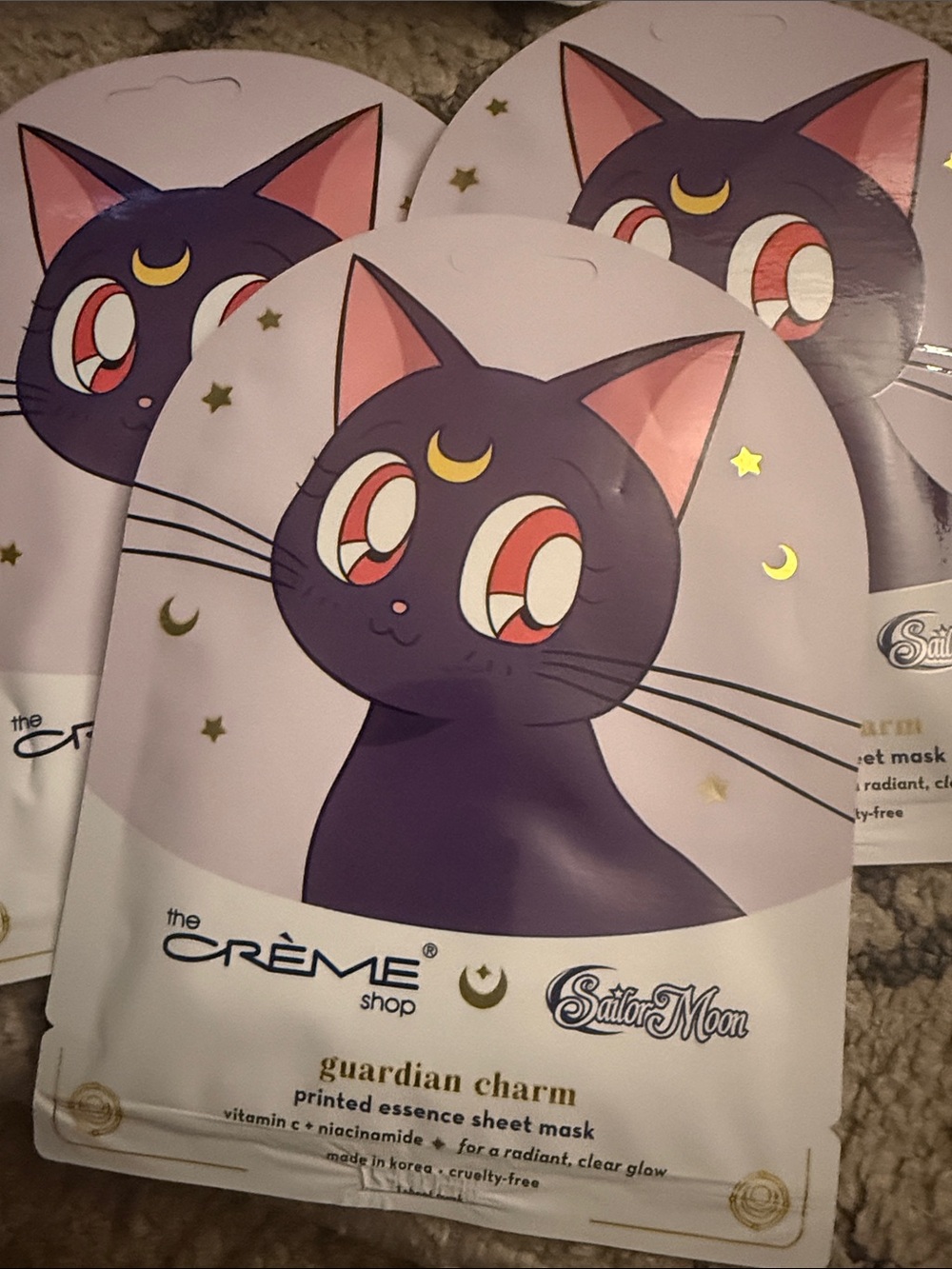 5/$25 the crème shop x Sailor Moon Guardian Charm Purple Cat Sheet Mask set of 3
